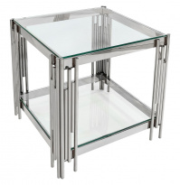 Журнальный столик 55*55 ГЭТСБИ, прозрачное стекло, сталь серебро
