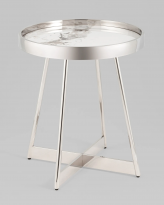 Журнальный столик Гера 50*50, белая керамика, сталь серебро