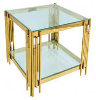 Журнальный столик 55*55 ГЭТСБИ, прозрачное стекло, сталь золото