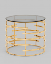 Журнальный столик Инфлюэнс 60*60, стекло smoke, сталь золото