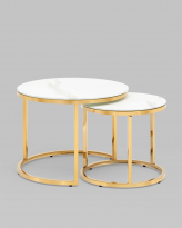 Набор журнальных столиков Селена  60 и 45 см, стекло белый мрамор, сталь золото