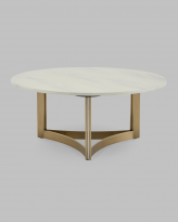 Журнальный столик Кассия 90*90, светлая керамика, сталь шампань