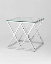 Журнальный стол 55*55 ИНСИГНИЯ, прозрачное стекло, сталь серебро