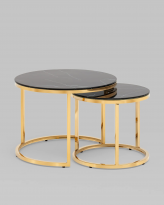 Набор журнальных столиков Селена  60 и 45 см, стекло черный мрамор, сталь золото