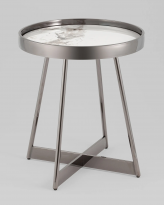 Журнальный столик Гера 50*50, белая керамика, сталь тёмный хром