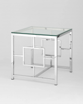 Журнальный столик 55*55 БРУКЛИН, прозрачное стекло, сталь серебро