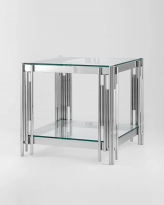 Журнальный столик 55*55 ГЭТСБИ, прозрачное стекло, сталь серебро